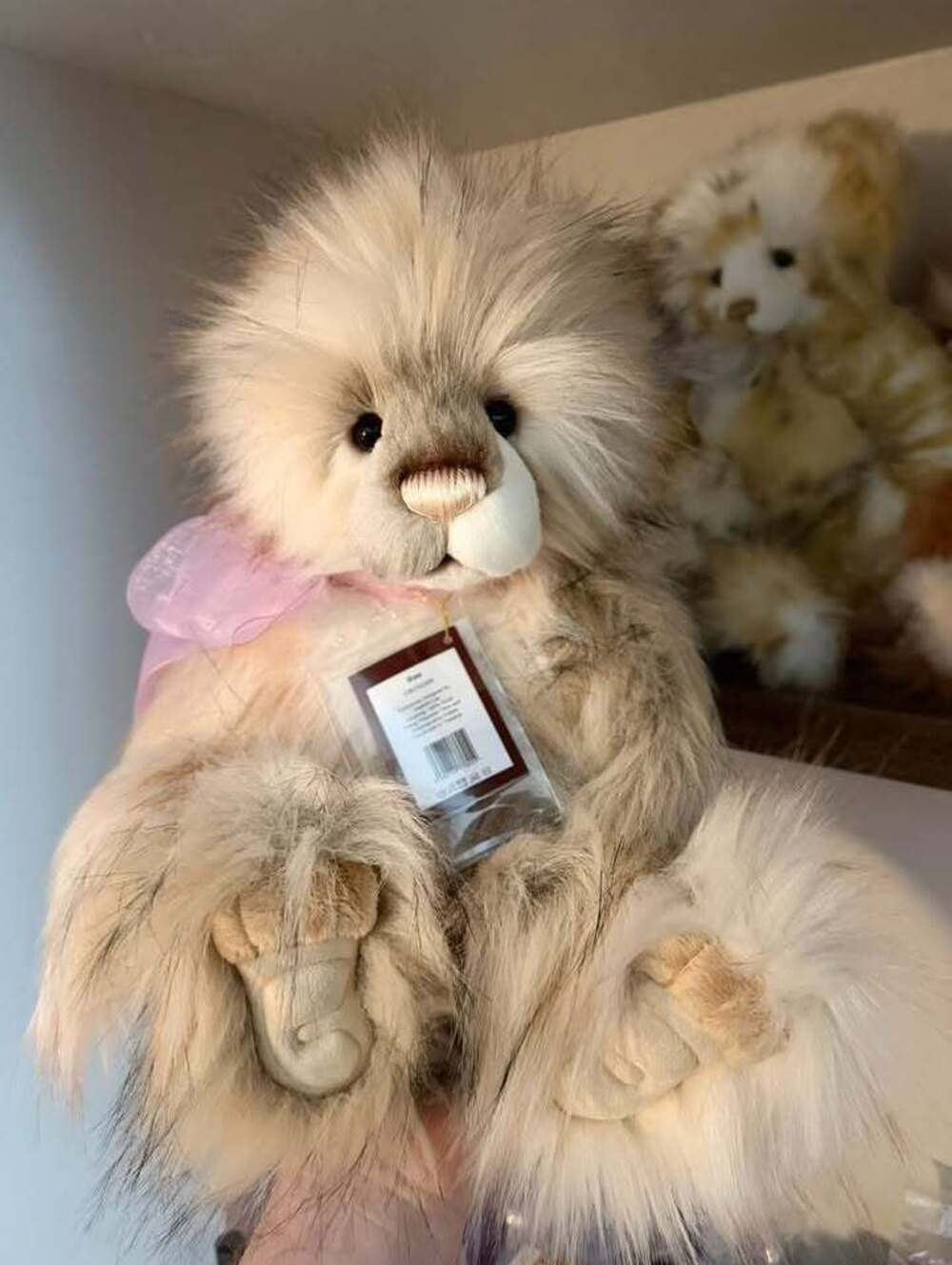 Charlie Bears CB232204 20" Bae the Panda Bear Long Pile Plush Beige Tones w/ Bow